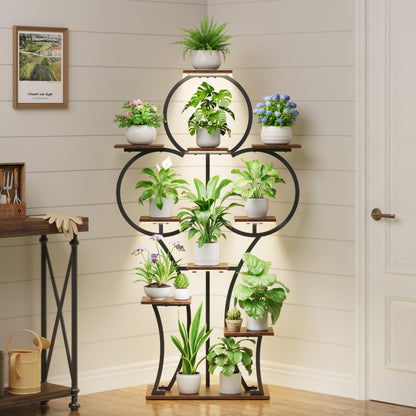 POZILAN Plant Stand Indoor with Grow Lights - 63" Indoor Plant Stands, 10 Tiered Plant Shelf for Indoor Growing, Corner Lighted Plant Shelves for Balcony, Living Room, Patio, Black