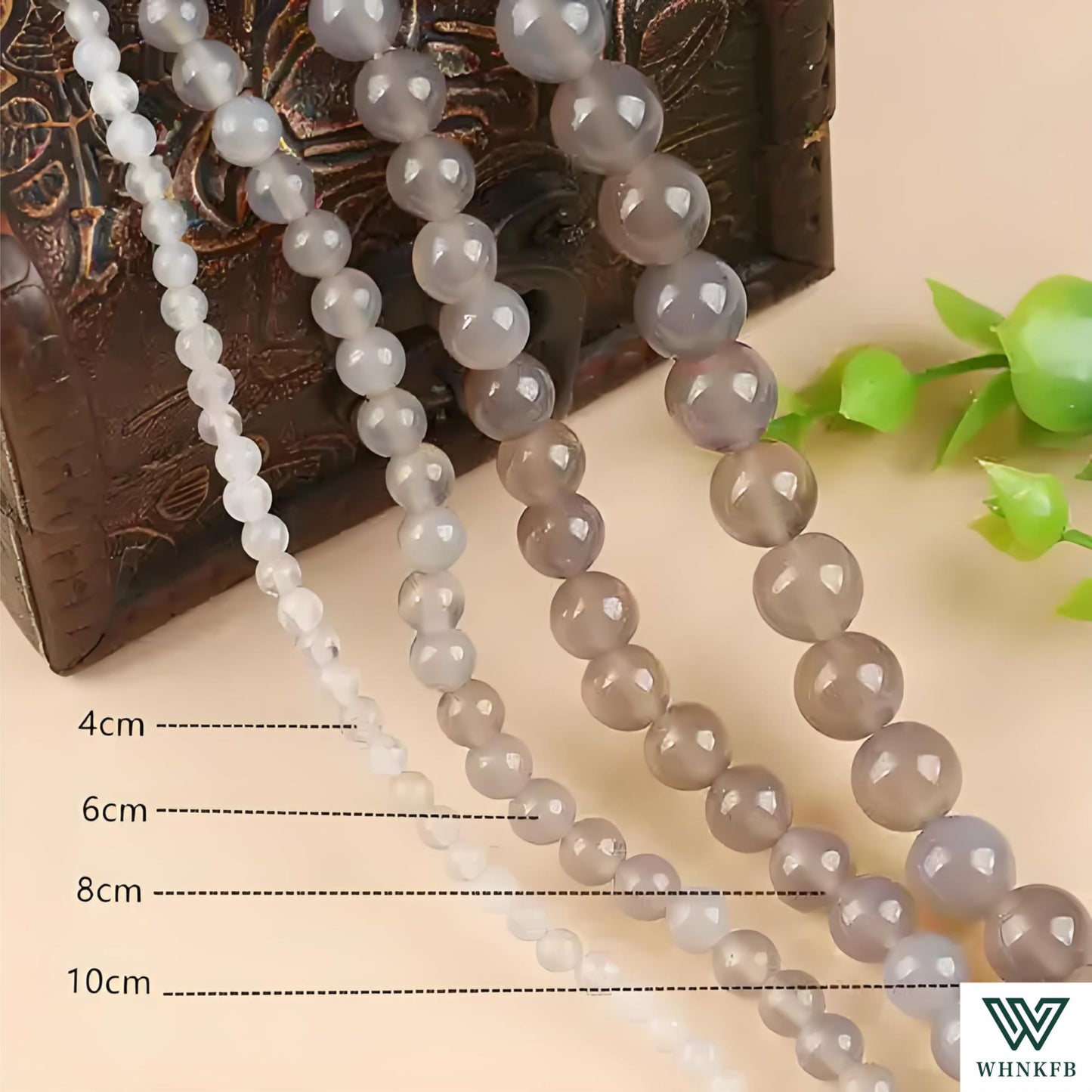 WHNKFB 6mm 100PCS Natural Gray Agate Round Beads, Banded Loose Stone Beads for Jewelry Making Craft - 4mm 6mm 8mm 10mm Options with Free Elastic Cord