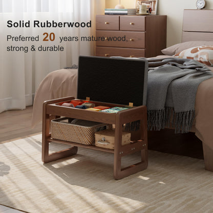 AQIMUELE Shoe Rack Bench,2 Tiers Shoe Bench with Storage with Flip-Top,Wood Shoe Rack for Entryway,Hallway（Walnut Upholstered Seat,11.8" D x 23.62" W x 15.7" H）
