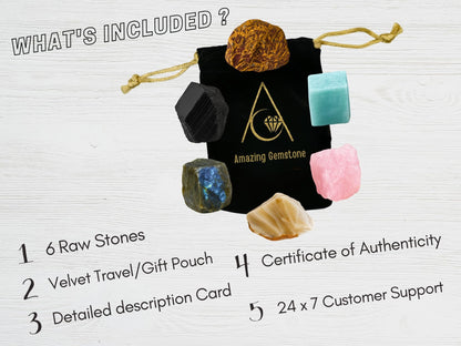 Amazing Gemstone Crystals for Mood Lifting Manifestation, Set of 6 Labradorite, Amazonite, Mariyam Jasper, Rose Quartz, Black Tourmaline and Lace Agate Healing Crystals and Stones
