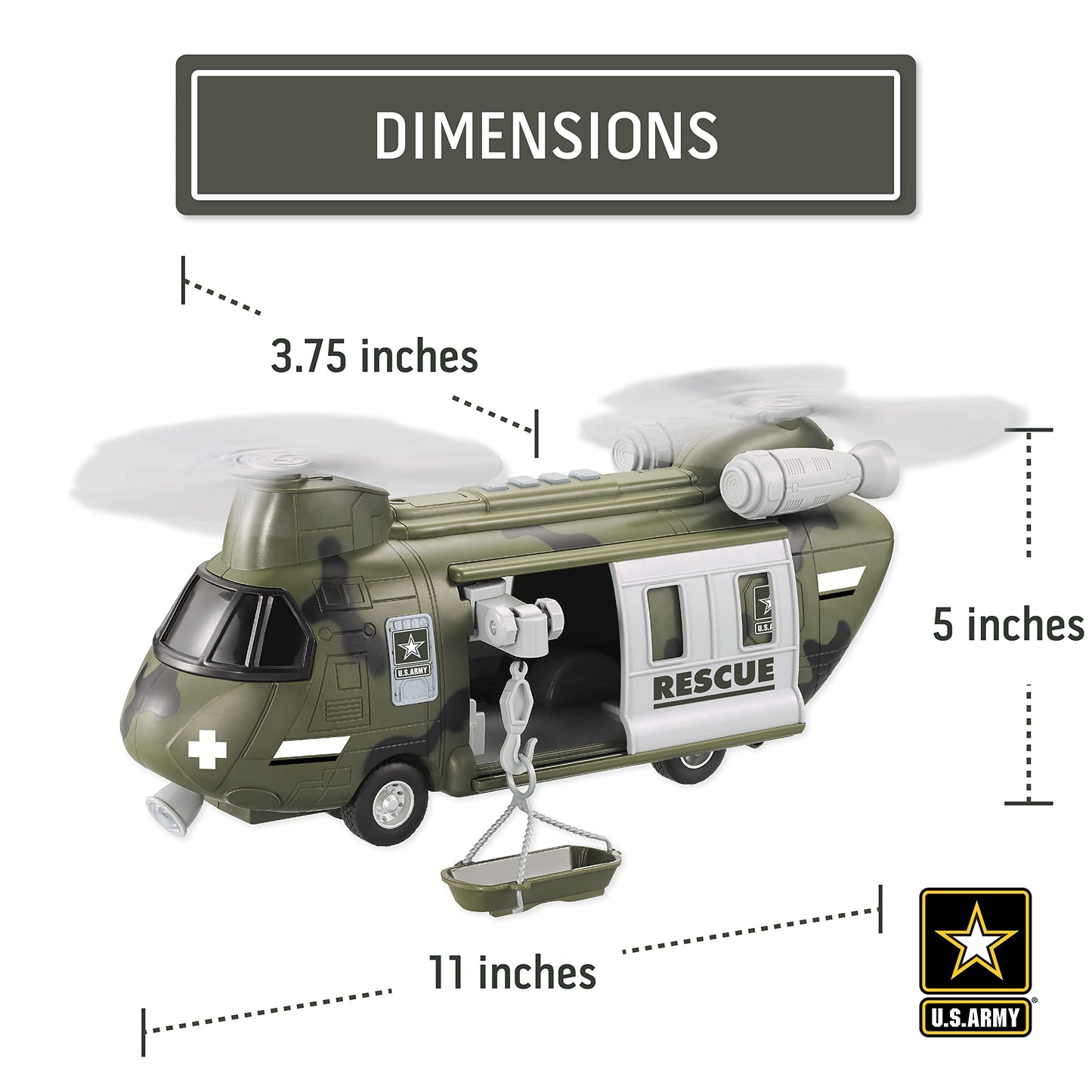 Lollipop United States Army Helicopter Toy, Military Rescue Copter w/Lights, Sound & Accessories, Soldier Transport Aircraft Model, 3+