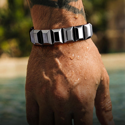 DONYUDE Hematite Bracelet for Men Black Natural Hematite to Reclaim Energy Confidence Elastic Crystal Bracelets Motivational Gift Unleash Your Inner Strength Birthday Gifts Jewelry