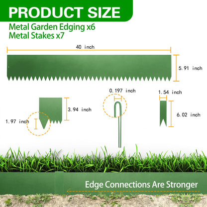BLENNACY Metal Landscape Edging 6 Pack 40" L x 6" H,Galvanized Bendable Metal Garden Edging,Hammer- in Steel Landscape Edging with a Pair of Gloves and 7 Clips,Green (20 FT Total)