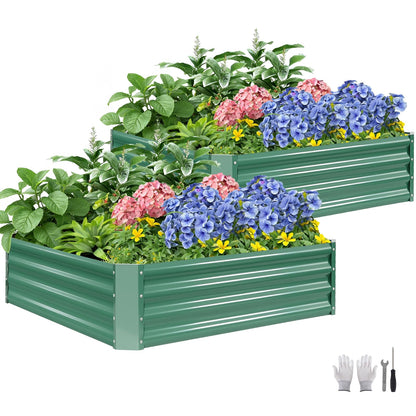 ZORMY 2 Pcs 4x4x1ft Galvanized Raised Garden Bed Outdoor, Metal Planter Boxes with Easy Assembly, Planter Raised Beds for Gardening, Flower, Plants, Vegetable, Herb - LotusGreen