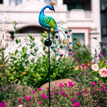 DREAMSOUL Metal Peacock Garden Solar Lights Outdoor Decorative Garden Stake Lights- Waterproof Peacock Solar Landscape LED Path Light Patio Yard Lawn Outside Decoration