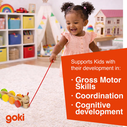 Goki Wooden Pull Toy Caterpillar NILA Montessori Toys for 1 Year Old I Baby Walking & Toddler Along String - Eco Friendly Wood Motor Skills Development I 1st Birthday Gifts - German Quality & Design