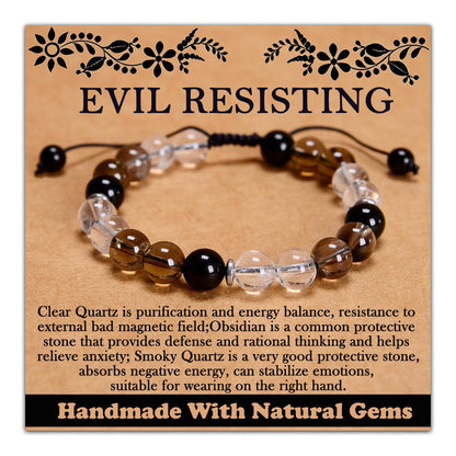CHCCOYE 8mm Handmade Adjustable Natural Gemstone Crystal Bracelet Healing Power Energy Inspirational Gifts with Card for Unisex (Negative Resistance)