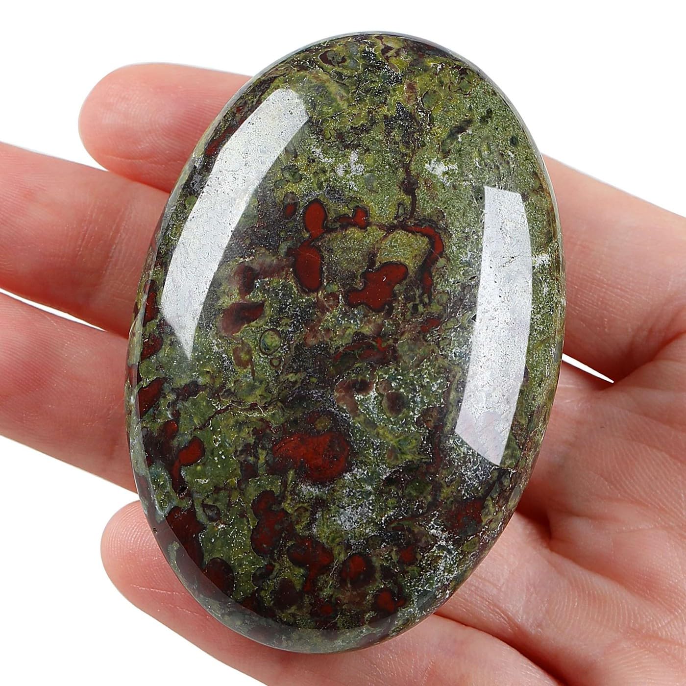 LAIDANLA Dragon Blood Stone 2.4" Large Palm Stone Healing Crystals Natural Gemstones Calming Effects Energy Balancing Reiki Polished Worry Stone Cleansing Protection Anxiety Stress Relief Therapy 1PC