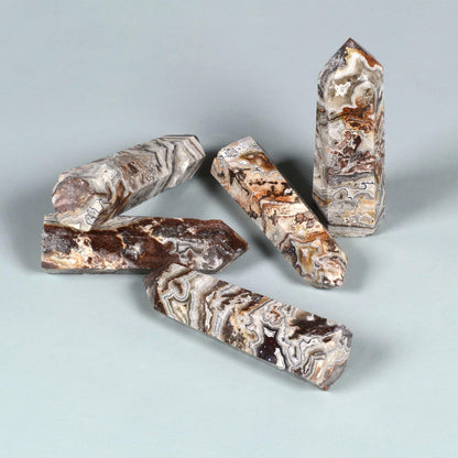 Large Mexico Crazy Lace Agate Gemstone Crystal Pointed Hexagonal Tower Reiki Chakra Faceted Prism Wand Stone Home Decor