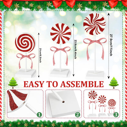 3 Pieces Christmas Table Decorations Wood Candy Set, Red Christmas Tiered Tray Decor,Rustic Candy Table Decorations for Home Tables(Cute)