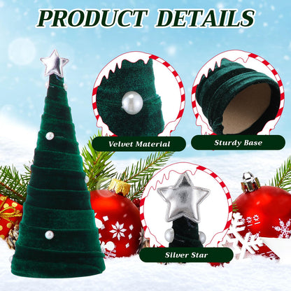 Leitee 3 Pcs Christmas Green Velvet Trees, Cone Table Decorations Modern Christmas Tabletop Centerpieces Trees Winter Decor Tree Tiered Tray with Pearls and Stars for Entryway Mantle Home Farmhouse