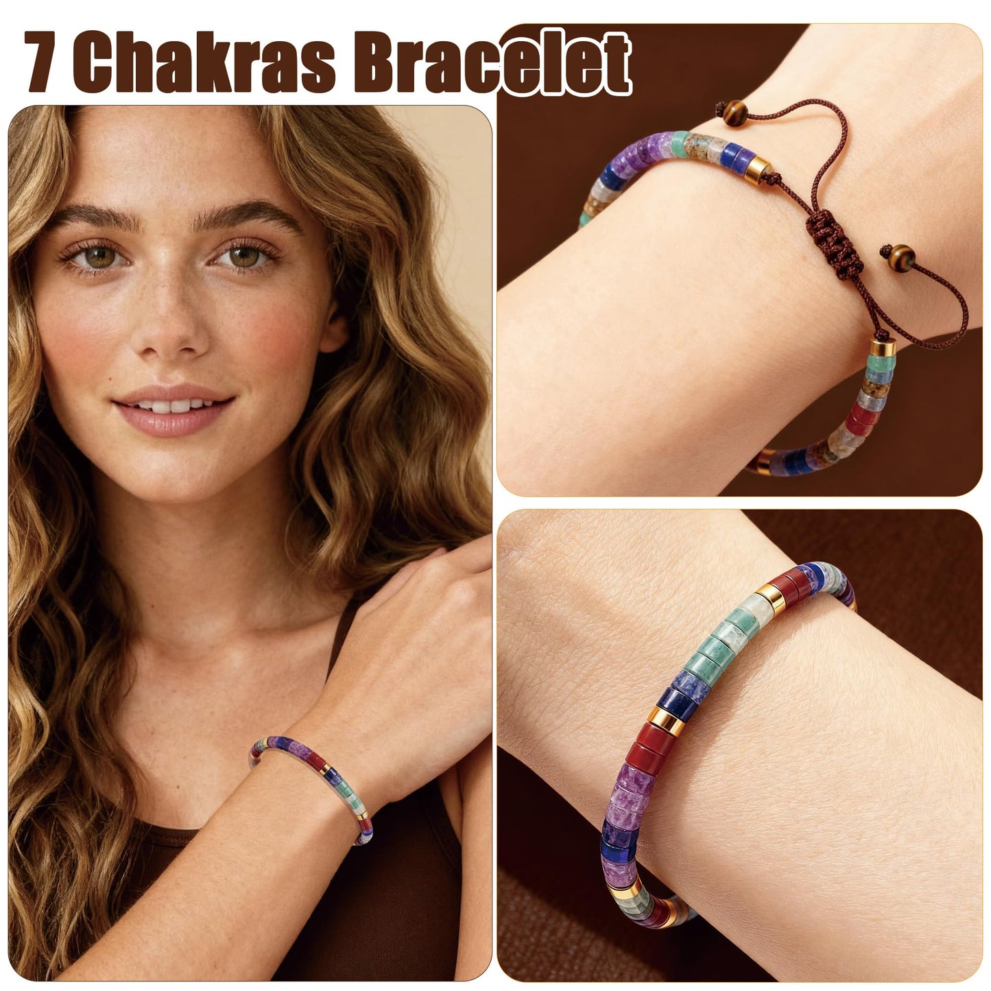 LIUANAN Crystal Healing Bracelets for Women, Adjustable 7 Chakras Bracelet with Healing Crystals and Stones, Anxiety & Protection Spiritual Jewelry, Meditation Gifts Pulseras para Mujer (7 Chakras Bracelet)