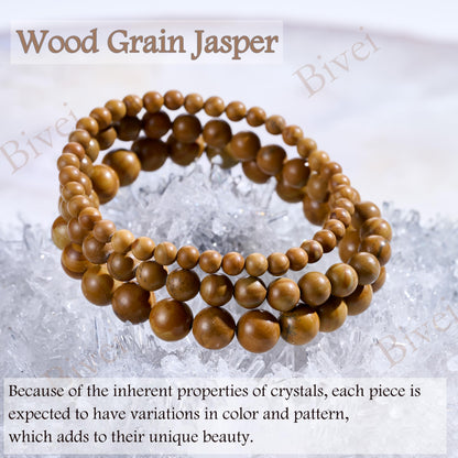 Bivei Wood Grain Jasper-Steady Growth-4mm Beaded Bracelets for Women Handmade Semi Precious Natural Stone Stretch Elastic Jewelry Yoga Protection Gifts
