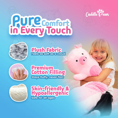 Cuddle Paws Big Pig Plush Body Pillow for Kids | Long Stuffed Animal Cuddle Pillow | Soft Hugging Toy | Plushie Gift for Girls & Boys | Long Plush Body Pillow for Comfort | Small, 23 Inches