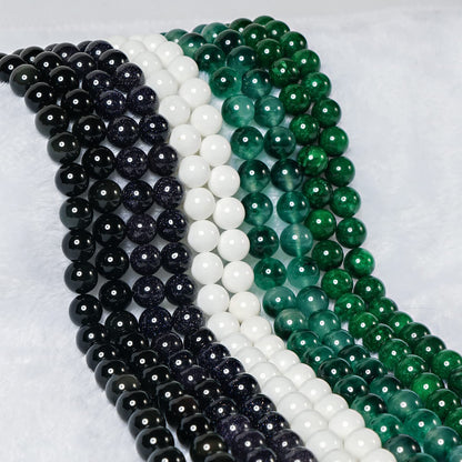 10mm Natural Blackish Green Chalcedony Round Bead - 35PCS Bulk Gemstone Beads for Jewelry Making, DIY Bracelets, Necklaces - Includes Crystal Stretch Cord - Stone Beads for Crafting Gifts
