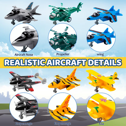 JOYIN 16 Pcs Pull Back Airplane Toys, Boys Plane Playset, Aircraft Incl Helicopter, Fighter, Bomber, Gifts for Toddler Kids 3+ Years Old, Treasure Box Toys for Classroom