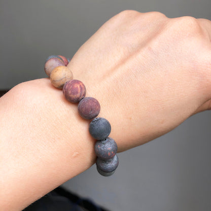NITOPUPU 100Pcs 8mm Matte Picasso Jasper Beads for Jewelry Making, Natural Round Loose Gemstone Stone Bead for Necklace Bracelets, Crafts for Adults with Crystal Stretch Cord