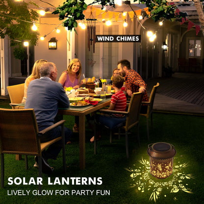 GLDFI Solar Lanterns with Wind Chimes - Garden Decor Set Includes Greeting Card & Gift Wrap Paper, Patio Yard Birthday Gifts for Women, Solar Lanterns Outdoor Waterproof (Butterfly)
