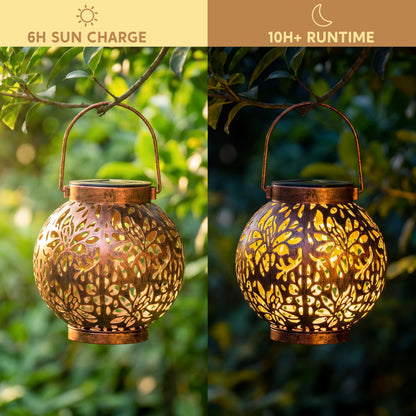 JOIEDOMI 2 Pack Outdoor Solar Hanging Lantern Lights, Waterproof Tabletop with Handle, LED Moroccan Lanterns, Metal Decorative Garden Solar Lights Spring for Patio, Lawn, Porch, Backyard