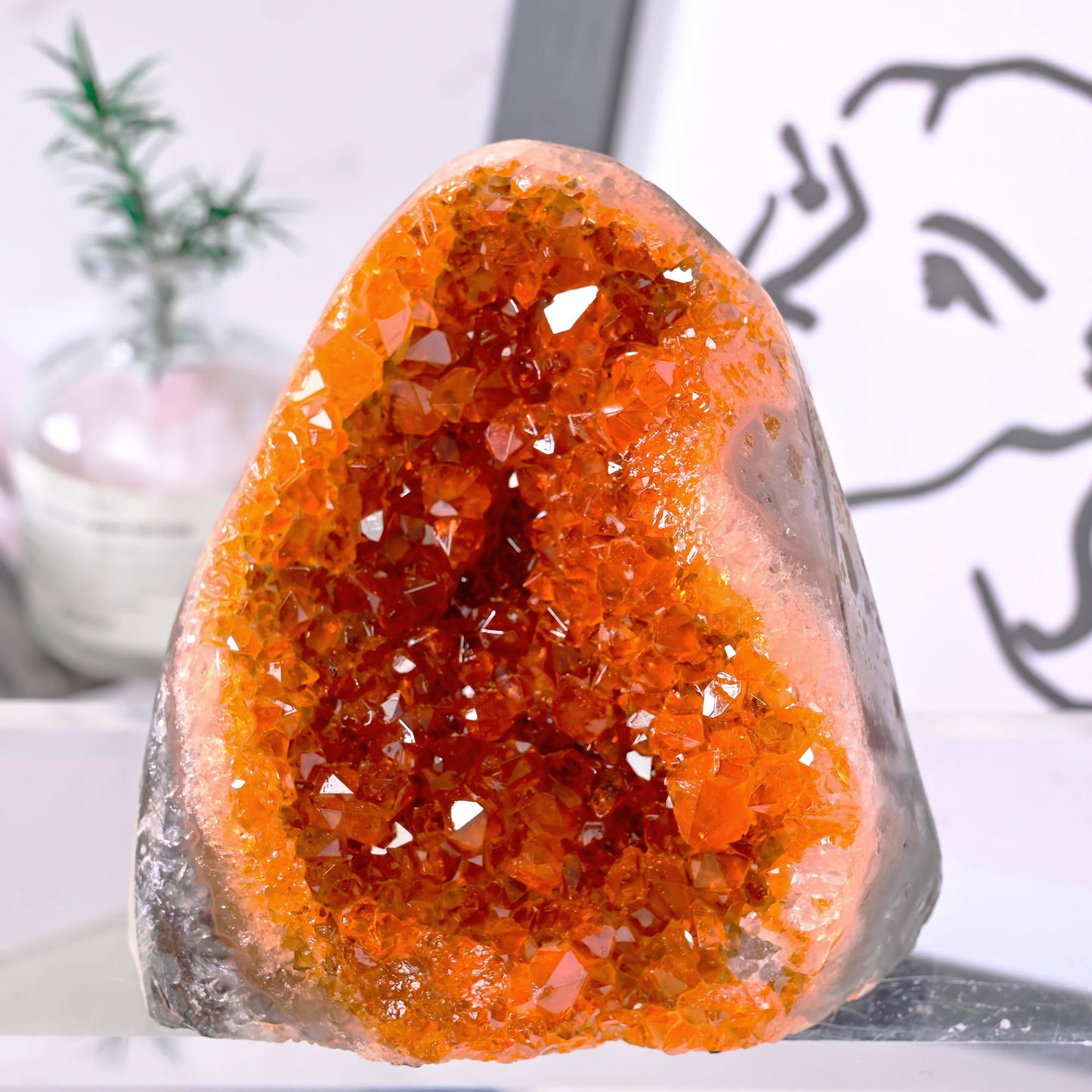 CrystalHola 200-700g Selected Raw Geode Quartz Cluster Home Feng Shui Ornaments Energy Stone Healing Tools Meditation Feng Shui Decoration,Stone Display Piece, Mineral Specimen (Orange, 200-300g)