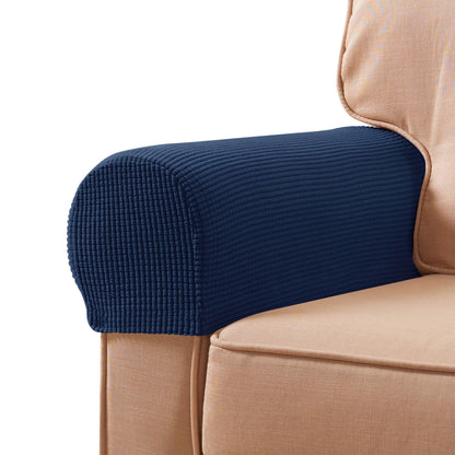 SUBRTEX Stretch Couch Arm Covers Set of 2, Checkered Sofa Arm Slipcovers, Anti-Slip Armrest Covers for Recliner and Armchairs, Pet Proof, High Stretchy, Hook & Loop Tape, Navy