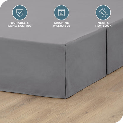 Bare Home Queen Bed Skirt - 15-Inch Tailored Drop Easy Fit - Bed Skirt for Beds - Center & Corner Pleats (Queen, Grey)