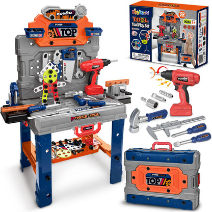Kids Tool Bench with Realistic Electric Drill, 132 PCS Toddler Tool Set, Birthday Toys for Kids Ages 3 4 5 6 7 8, Toddlers Tool Box & Workbench, Kid Tools Set for Boys Girls 3-5 6-8