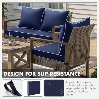 MIULEE Navy Outdoor Seat Cushion 24x24 Inch Set of 2 Waterproof & 3 Year Fade Resistant Deep Seat and Back Cushion for Patio Furniture Chair Sofa Couch with Handle and Adjustable Straps