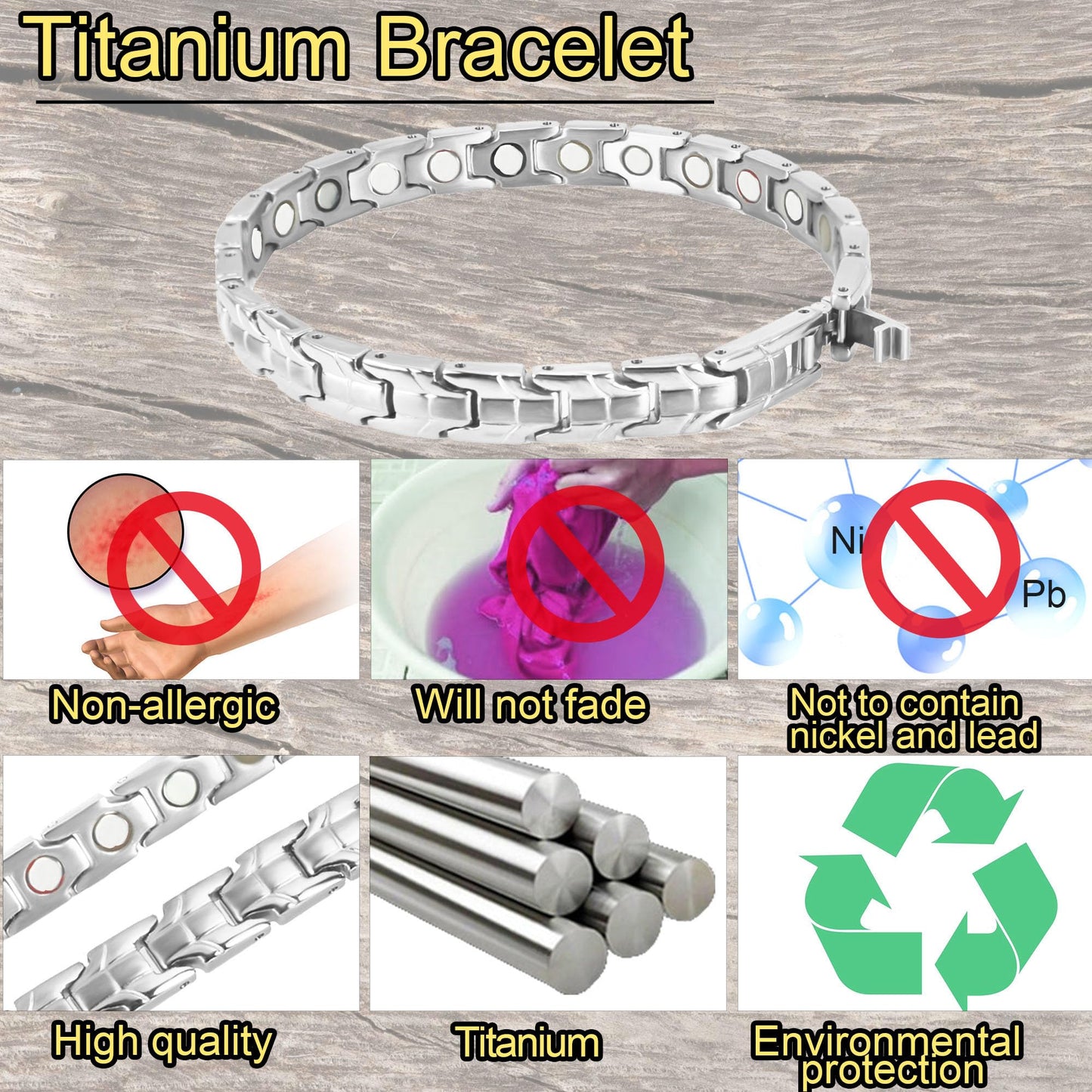 KYOSI Titanium Magnetic Bracelets for Women - Magnetic Therapy Bracelet - 3500 Gauss Magnet Jewelry - Womens Link Bracelet 7.28 inches