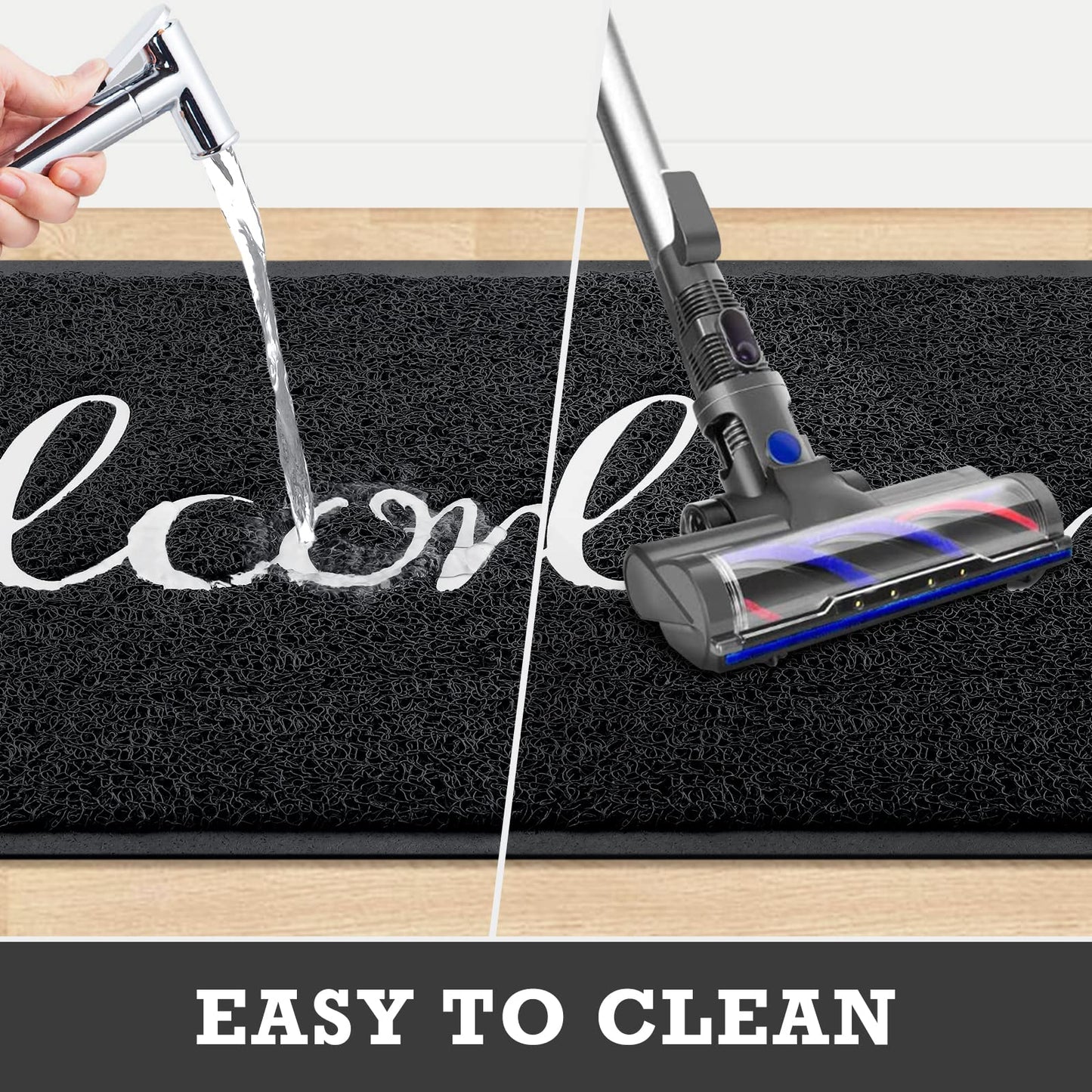 CozyBounty Black Door Mat Welcome Mats Outdoor Indoor Non-Slip Doormat for Entryway Low-Profile Floor Mat for Yard, Garage, High Traffic Areas (36"x24", Black)