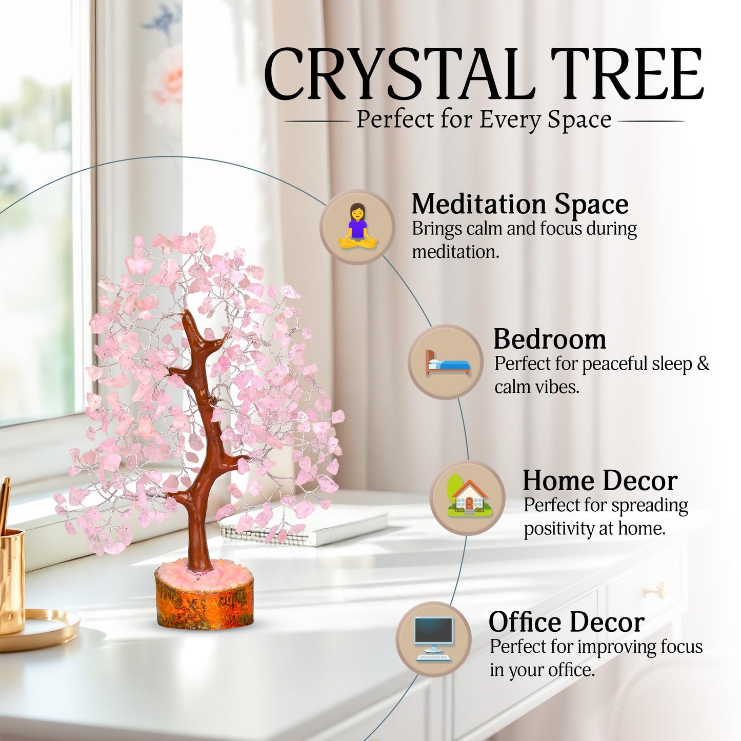 YATSKIA Rose Quartz Crystal Tree - Bonsai Tree of Life - Pink Room Decor - Desk Decorations for Women Office - Gemstones and Crystals - Stones and Crystals