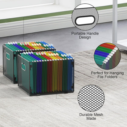 samstar 2 Pack Hanging File Organizer, Mesh File Folder Box Filing Box File Cabinet Organizer Storage Boxes, Letter Size