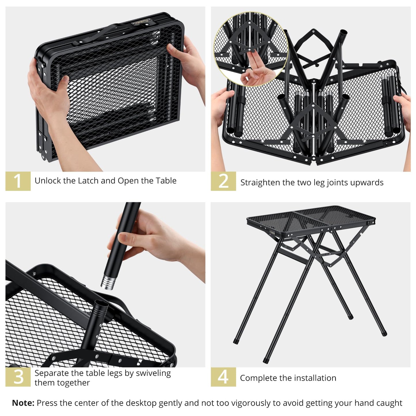 Anbte 2ft Folding Grill Table, Supports 180 Lbs, 2 Adjustable Height 28” Portable Grill Table Heat-Resistant Tabletop, Folding Metal Table for Camping BBQ Cooking Backyard Outdoor, 24" X 16", Black