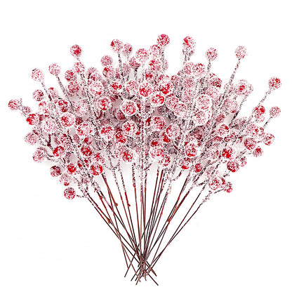 24Pcs Artificial Berry Picks Snow Sprays Christmas Frosted Holly Berry Stems Twigs Winter Branches for Christmas Tree Fillers Decor Holiday Arrangement Wreaths Garland Crafts DIY Ornaments (Red)