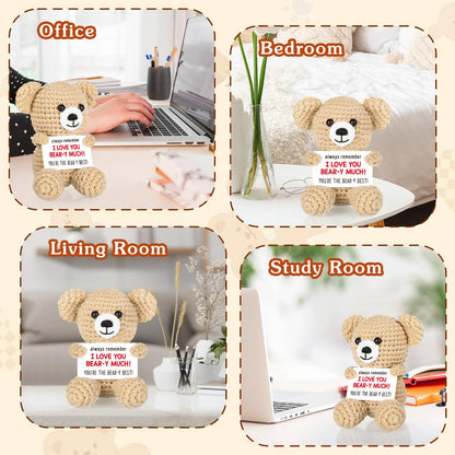 WELLBANEE Mini Crochet Bear Gifts for Her Him, Wife Husband Girlfriend Boyfriend I Love You Gift, Crochet Stuffed Animal, Anniversary Birthday Gifts, Handmade Bear Small Stuff Things