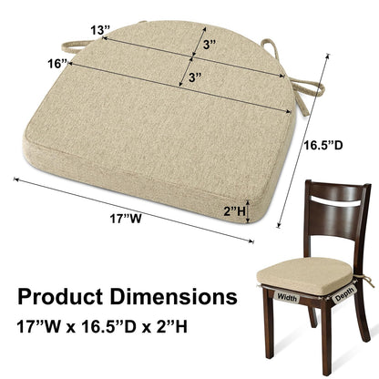 Shinnwa Dining Chair Cushions, Non-Slip Kitchen Chair Cushions with Ties and Machine Washable Cover, 17 x 16.5 x 2in, Natural Linen