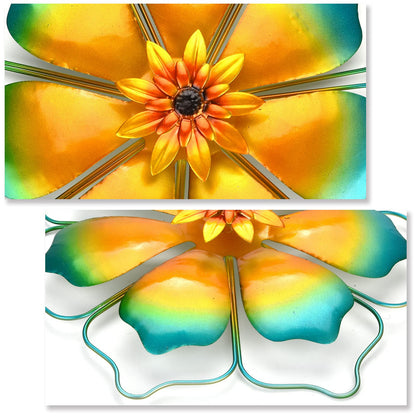 Metal Flowers Wall Decor Wire Framed Flower Metal Wall Art Decorations Hanging For Outdoor Porch Yard Garden,Blue 12x12 inches