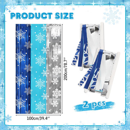 HOWAF 2 Pack Snowflake Foil Fringe Curtain, Winter Frozen Decoration, Blue Silver Winter Christmas Tinsel Foil Fringe Photo Booth Backdrop, Wonderland Tinsel for Birthday Party 3.2 * 6.5ft