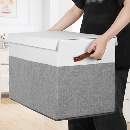 Gowee Large Toy Storage Box with Lid, Sturdy Toys Storage Chest Bin Organizer Basket with Dividers for Kids, Boys, Girls, Nursery, Closet, Bedroom, Playroom 25"x13" x16" (Grey and White)