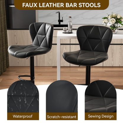 Nalupatio Modern Bar Stools Set of 2, Adjustable Faux Leather Upholstered Swivel Bar Stools, Counter Height Bar Chairs with Back for Kitchen Island, Black