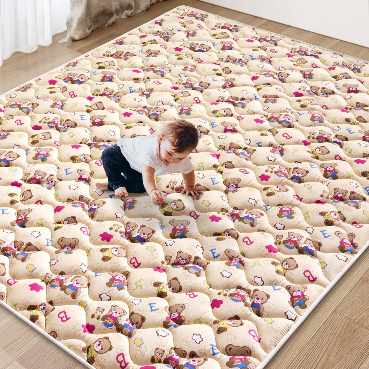 Baby Play Mat - 65" X 50",Premium Thicker Foam Machine Washable, Extra Large Anti-Slip Soft Cushioning Foam Playmats for Babies and Toddlers, Foldable Baby Crawling Mat for Playpen