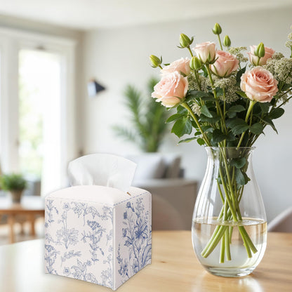 Spring Floral Tissue Box Cover Square - Sketch Flowers Tissue Holder - Waterproof Facial Paper Organizer for Home Bathroom Office - Desk Tabletop Supplies Decorative Dispenser Box - A03