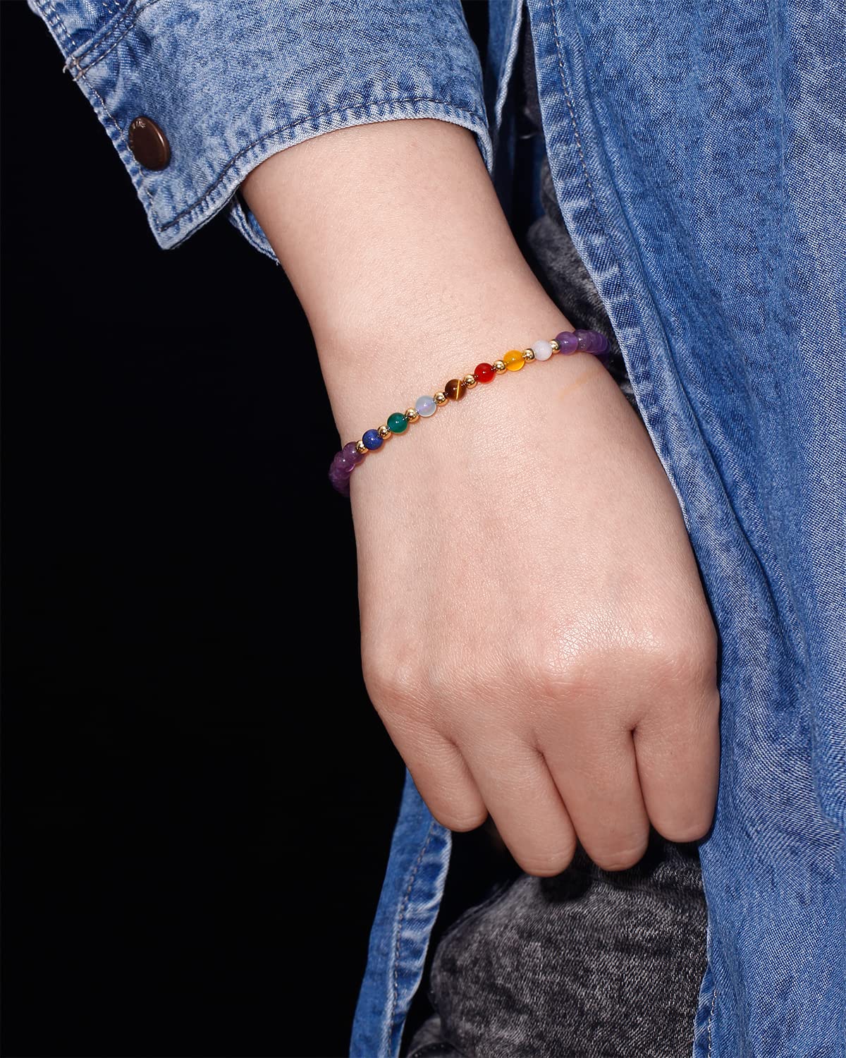 Jewever 7 Chakra Bracelets for Women Real Stone Lucky Rope Crystal Bead Bracelet Crystals and Healing Stones Jewelry Birthday Gifts (Amethyst)
