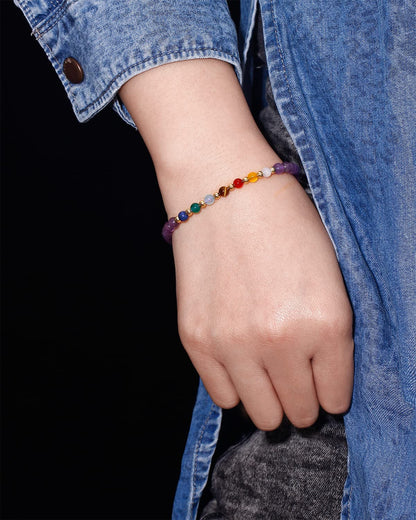 Jewever 7 Chakra Bracelets for Women Real Stone Lucky Rope Crystal Bead Bracelet Crystals and Healing Stones Jewelry Birthday Gifts (Amethyst)