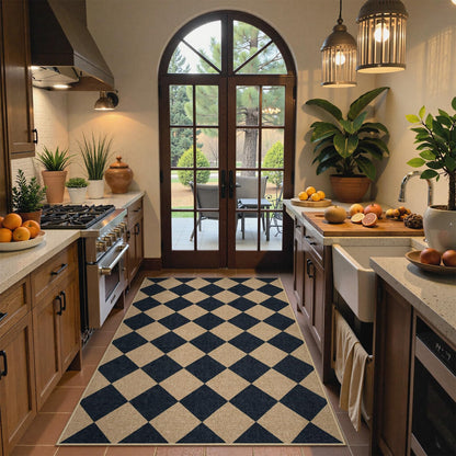Lahome Colette Checkered Easy Jute 3x5 Outdoor Patio Rug, Washable Rugs for Entryway Diamond Indoor Outdoor Living Room Carpet, Farmhouse Neutral Non Slip Black Door Carpet for Backyard Bedroom