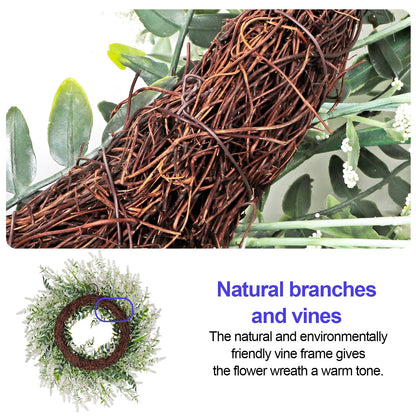 26'' Large Lavender & Eucalyptus Wreath for Front Door - Artificial Eucalyptus Leaves Greenery Outdoor Wreath for Wedding Farmhouse Porch Wall Room Home Decor (White)