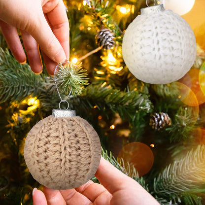 Vercraft 6 Pcs 2.75 Inch Crochet Christmas Ornaments Balls Christmas Knitted Ornaments Neutral Hanging Decoration Handmade Crochet Decoration for Xmas Tree Rustic Neutral Xmas Decor(Beige)