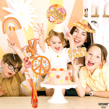 KatchOn Groovy Photo Booth Props - Pack of 40, 60s & Retro Props for Two, Hippie Party Decorations