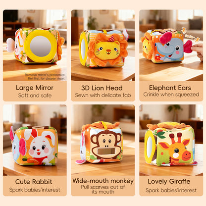 Baby Tissue Box Toy - Montessori Sensory Toys for 6-12 Months Infant, Baby Toys 6 7 8 9 Month - 1 Year Old with 6 Crinkle Tissues & 10 Scarves, Developmental Tissue Pulling Toy Boy Girl Birthday Gift