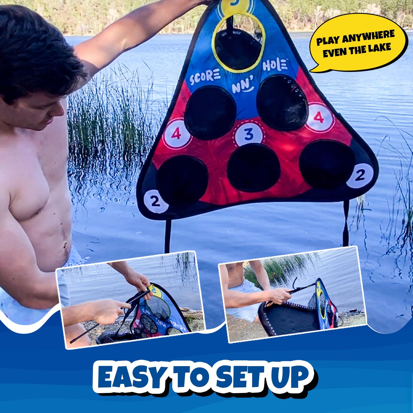 SKIP NN' HOLE Original Fun Stonne Skipping Meets Pool Cornhole Game Floating | for All Ages | Fun Swimming Pool Game for Adults and Family | Easy Setup, Durable, Portable Water and Lake Toy |